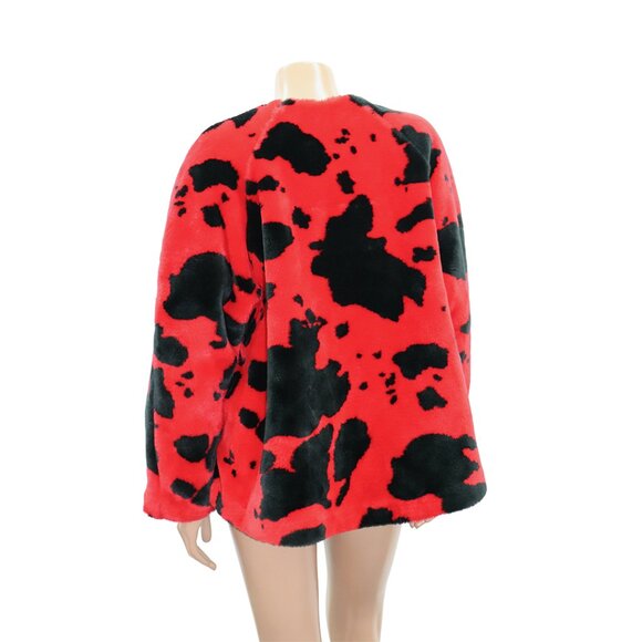 LUXE Y2K Le Chateau Red Black Faux Fur Printed Statement Coat S - Picture 6 of 6